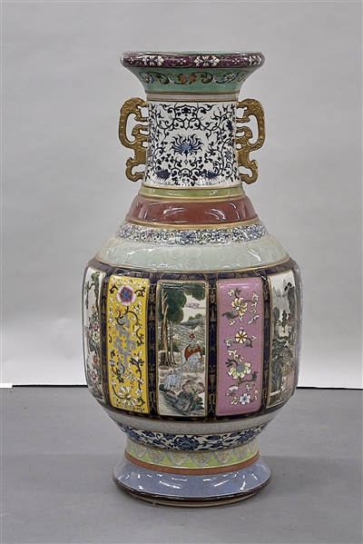 Massive Chinese Qianlong-Style Enameled-Porcelain Study Vase