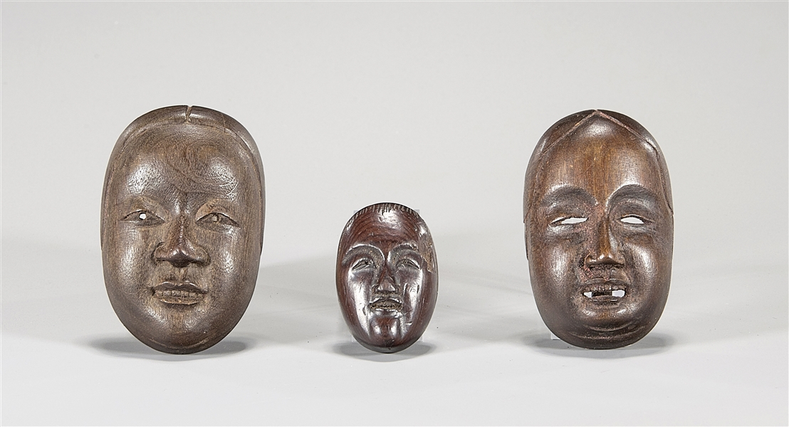 Three Old & Antique Wood Mask Netsuke