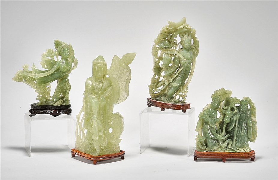 Group of Four Chinese Carved Serpentine or Bowenite Figures