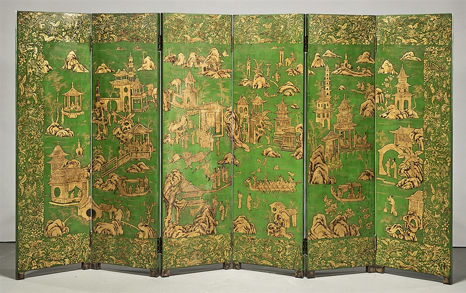 Chinese Six Panel Painted Wood Screen