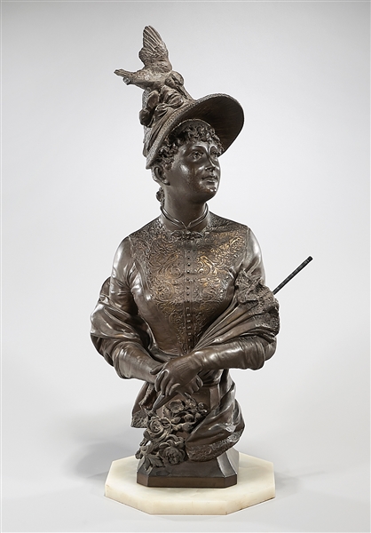 Bronze Bust Figure of a Woman by Rene Charles Masse 
