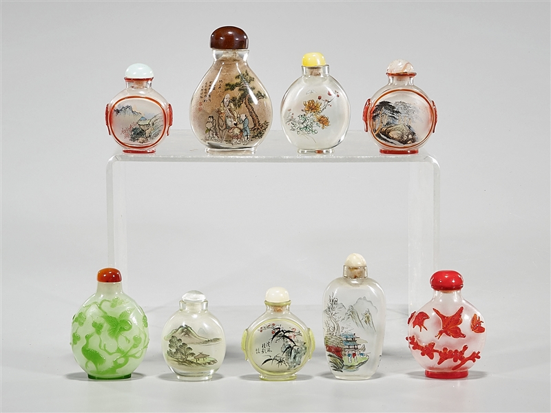 Group of Nine Chinese Glass Snuff Bottles