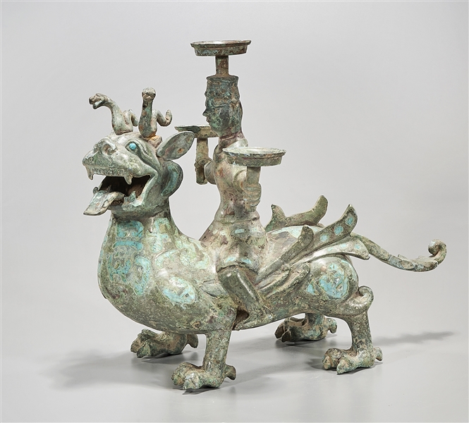 Chinese Archaistic Bronze Sculptural Candle Holder