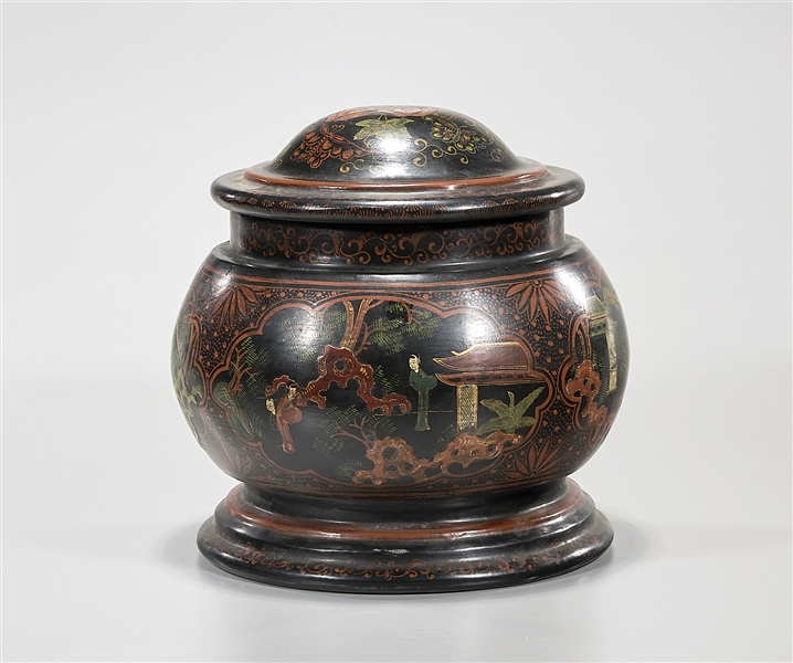 Chinese Painted Lacquer Covered Container