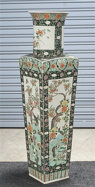 Tall Chinese Enameled Porcelain Four-Faceted Vase