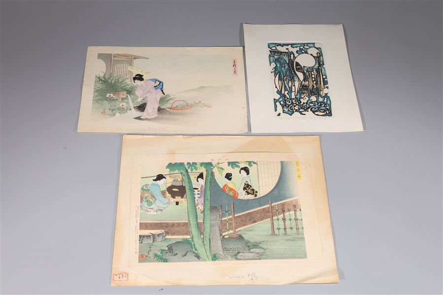 Group of Three Japanese Prints & Lithographs