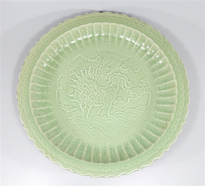 Massive Chinese Celadon Glazed Ceramic Charger