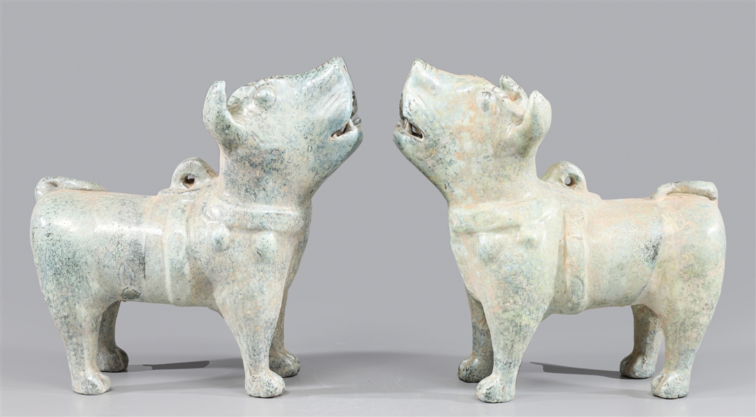 Pair Chinese Green Glazed Dogs