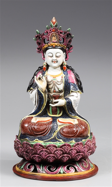 Elaborate Chinese Enameled Porcelain Seated Buddha