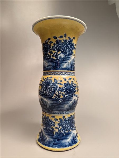 Blue and White with Yellow Beaker Porcelain Vase