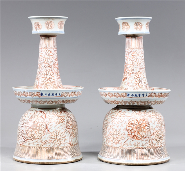 Pair of Antique Chinese Porcelain Candlesticks