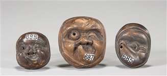 Three Old & Antique Wood Mask Netsuke
