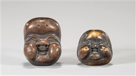 Two Antique Wood Mask Netsuke
