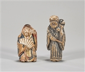 Two Antique Polychromed Wood Figural Netsuke
