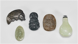 Group of Five Chinese Jade & Hardstone Carvings 