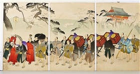 Group of Six Woodblock Prints By Toyohara Chikanobu
