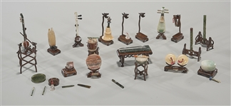 Large Collection of Various Chinese Carved Miniature Jade, Jadeite & Hardstone Instruments
