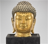 Korean Parcel-Gilt Bronze Head of Buddha