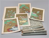 Large Group of Japanese Paintings and Rice Paper