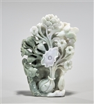 Chinese Carved Jadeite Lotus & Bird Group