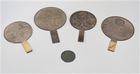 Group of Five Antique Japanese Bronze Hand Mirrors