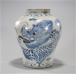 Korean Blue, Red & White Porcelain Jar