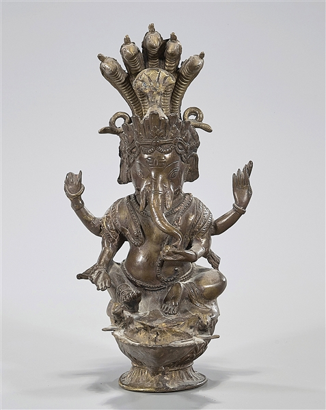 Indian Brass Ganesha Form Handled Vessel