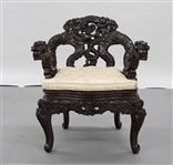 Japanese Art Nouveau-Style Carved Wood Dragon Chair