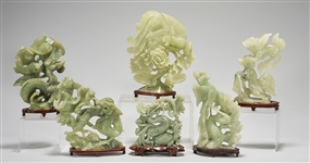 Group of Six Chinese Bowenite or Serpentine Carvings