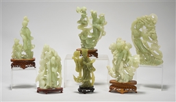 Group of Six Chinese Bowenite or Serpentine Carved Figures