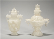 Two Chinese Carved Glass Covered Censers