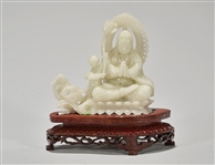Chinese Carved Jade Seated Guanyin With Child