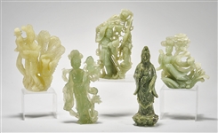 Group of Five Chinese Bowenite or Serpentine Carved Figures