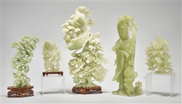 Group of Five Chinese Carved Serpentine or Bowenite Figures