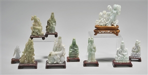 Group of Ten Chinese Carved Jadeite Figures