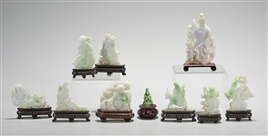 Group of Ten Chinese Carved Jadeite Figures