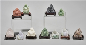 Eleven Various Miniature Chinese Carved Seated Budai