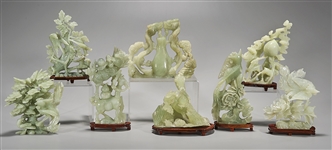 Group of Eight Chinese Bowenite or Serpentine Carvings