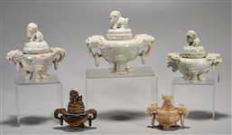 Group of Four Chinese Stone Covered Tripod Censers