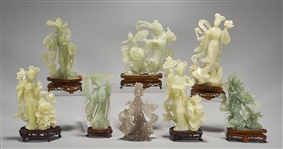 Group of Eight Chinese Bowenite or Serpentine Carved Figures