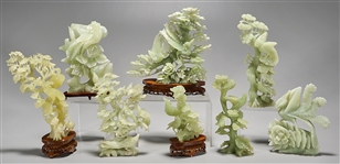 Group of Eight Chinese Bowenite or Serpentine Carved Figures