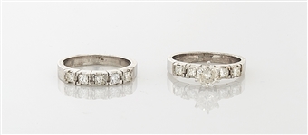 Two 14K White Gold & Diamond Rings