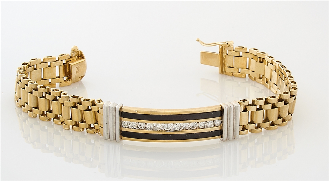 14K Yellow Gold Onyx & Diamond Bracelet