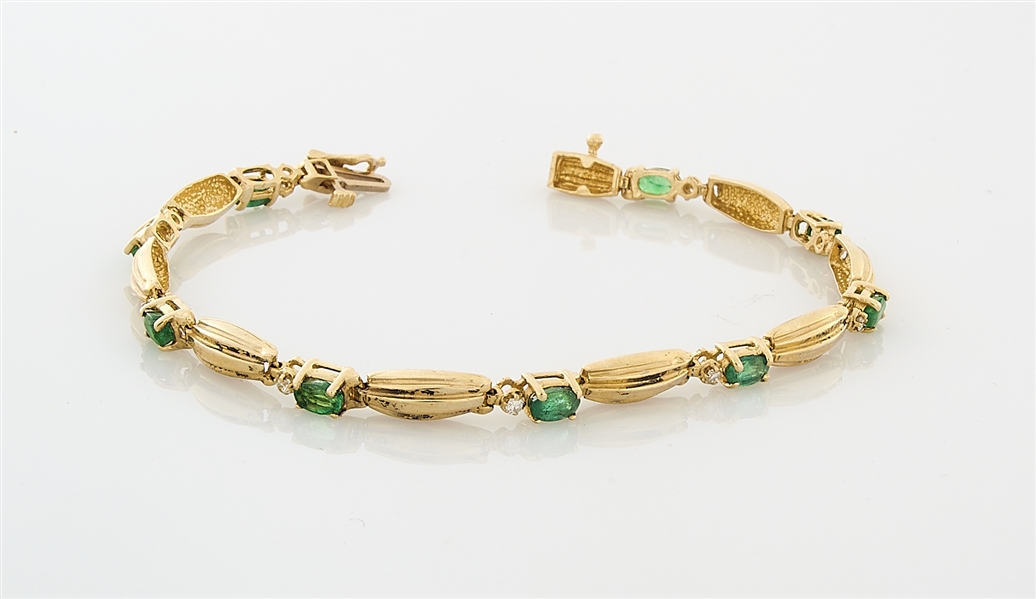 14K Yellow Gold, Emerald & Diamond Bracelet