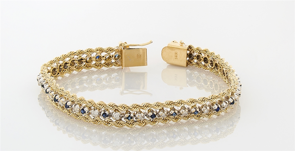 14K Yellow Gold, Sapphire & Diamond Bracelet