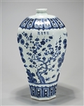 Chinese Blue and White Porcelain Faceted Meiping Vase