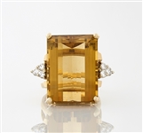 14K Yellow Gold, Topaz & Diamond Ring