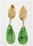 18K Yellow Gold, Jadeite & Diamond Earrings