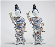 Pair Chinese Enameled Porcelain Figural Vases
