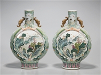 Pair Chinese Enameled Porcelain Moonflasks